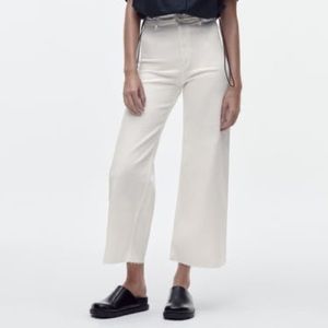Zara The Marine Straight White Jeans with Raw Edge and Wide Leg Style